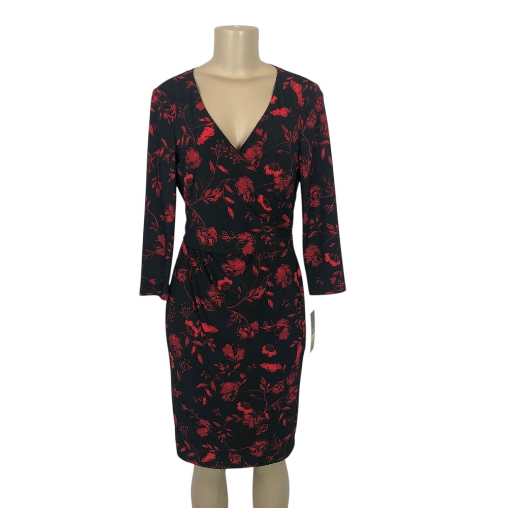 NWT Lauren Ralph Lauren Floral Faux Wrap Sheath Dress Ruched 6 Formal Career